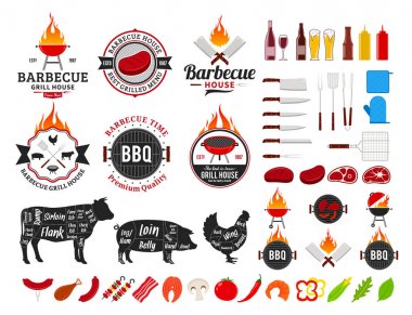 Vektör Barbekü logosu, Etiketler ve simgeler kümesi