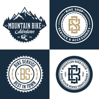 Bisiklet dükkanı, kulüp, bisiklet servisi, dağ bisikleti logosu.
