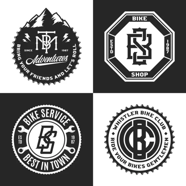 Tienda de bicicletas, club, servicio de bicicletas, logotipo de ciclismo de montaña — Vector de stock