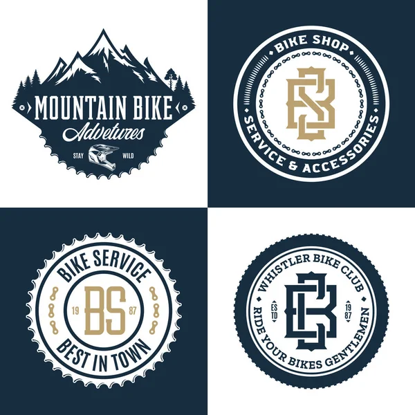 Tienda de bicicletas, club, servicio de bicicletas, logotipo de ciclismo de montaña — Vector de stock