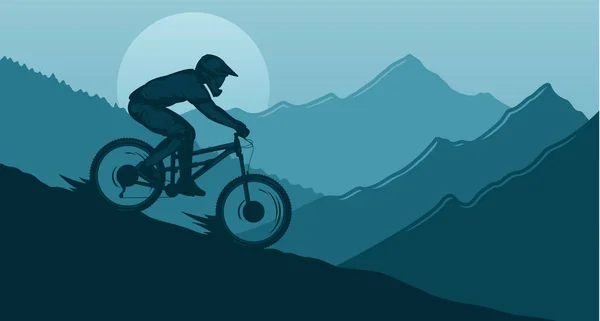 Vektor lefelé hegyi kerékpáros illusztráció — Stock Vector