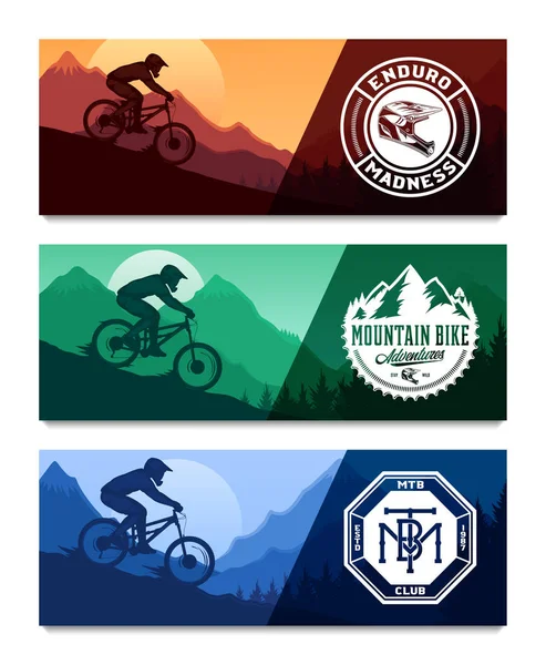 Vector mountainbiken horizontale banner set — Stockvector