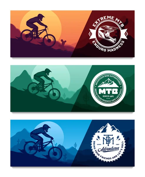 Vektor hegyi kerékpározás vízszintes banner készlet — Stock Vector
