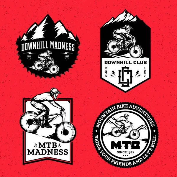 Vector downhill emblemas de bicicleta de montanha —  Vetores de Stock