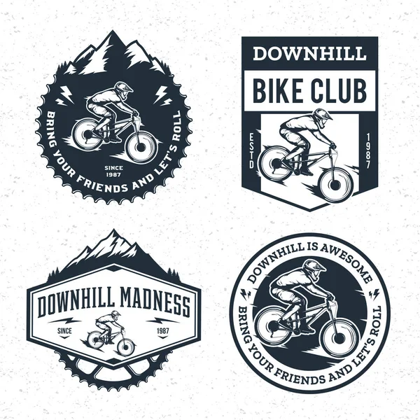 Vector downhill emblemas de bicicleta de montanha —  Vetores de Stock