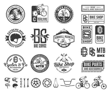 Bike shop, club, service, mountain and road biking badges and de