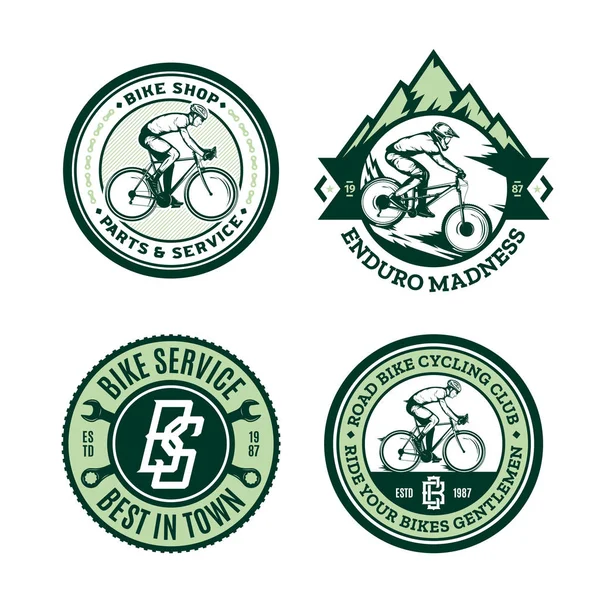 Bike shop, club, bicycle service, mountain and road biking badge — Stok Vektör