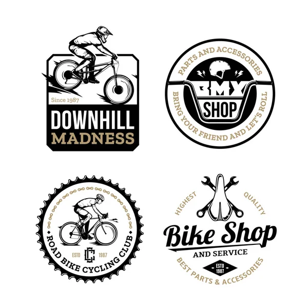 Bike shop, club, bicycle service, mountain and road biking badge — 스톡 벡터