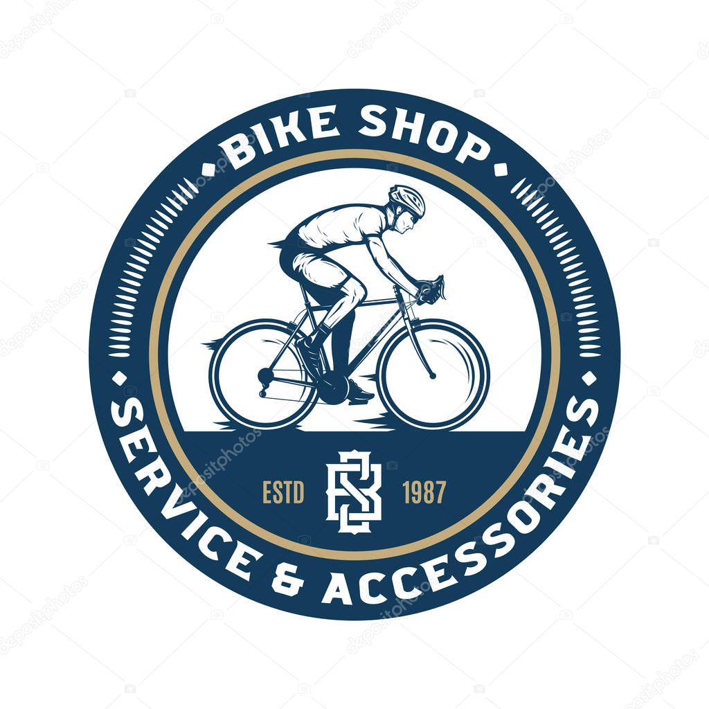 Vector bike shop, bicycle accessories and service logo