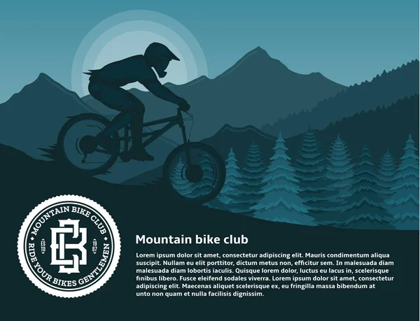 Vektor Mountainbike Illustration Mit Einem Radfahrer Bergen Und Bäumen — Stockvektor
