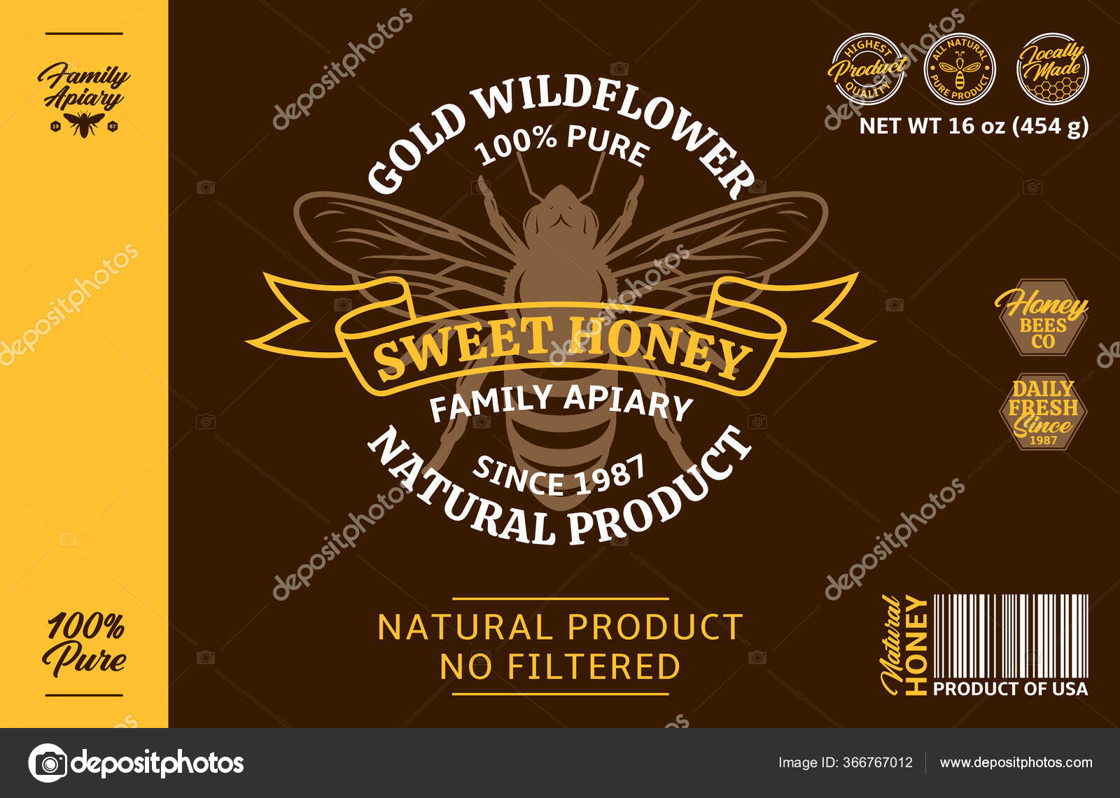 vector-wildflower-honey-label-brown-yellow-white-colors-honey-packaging-stock-vector-by-counterfeit-366767012
