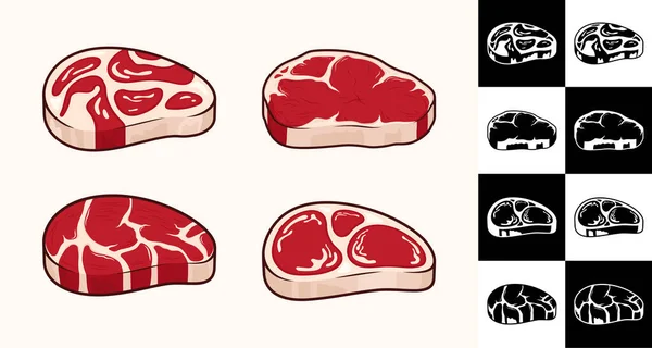 Farklı Arkaplanlarda Vektör Biftek Simgeleri Koleksiyonu — Stok Vektör