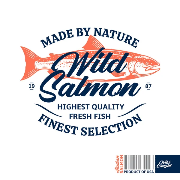 Logotipo Salmão Selvagem Vetorial Rótulo Salmão Com Texto Amostra Design — Vetor de Stock