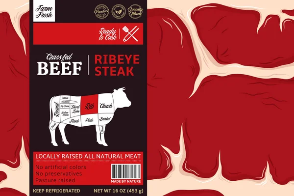 Design Rótulo Carne Vaca Vetorial Ícone Bull Fundo Bife Carne —  Vetores de Stock