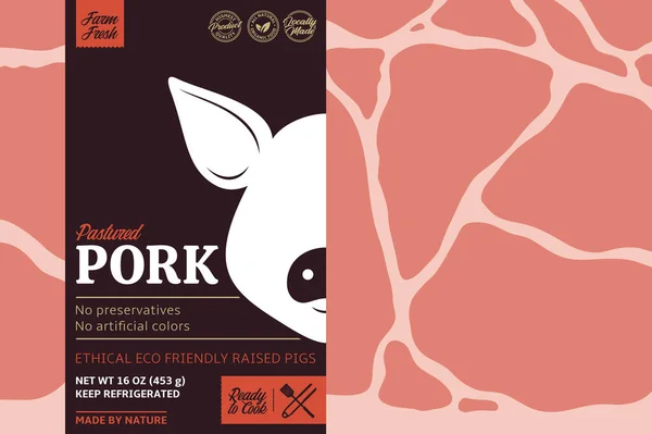 Vector Pork Label Design Pig Icon Meat Pork Chop Background — Stock Vector