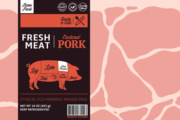 Etikettendesign Für Vektorschweine Schweinsikone Fleischhintergrund Amerikanische Schweinefleischschnitte — Stockvektor