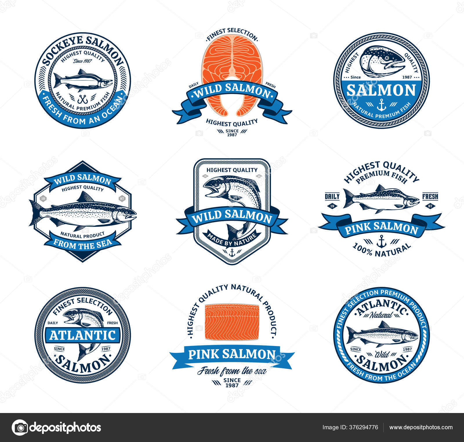 salmon fish seafood logo, Logos ft. salmon & fishing - Envato Elements