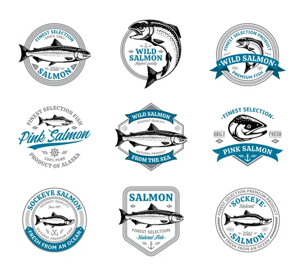 Vector Zalm Logo Een Witte Achtergrond Atlantische Wilde Sockeye Roze — Stockvector