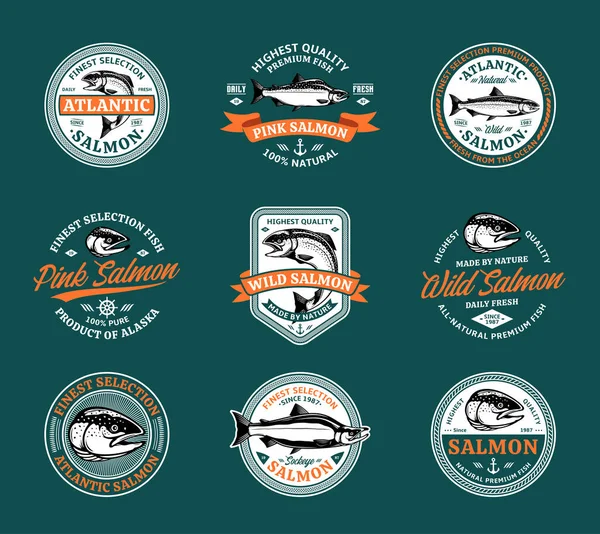 Logo Vettoriale Salmone Sfondo Bianco Atlantico Chinook Sokeye Rosa Pesci — Vettoriale Stock