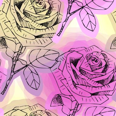 Pembe Gül desenli vektör seamless modeli. 