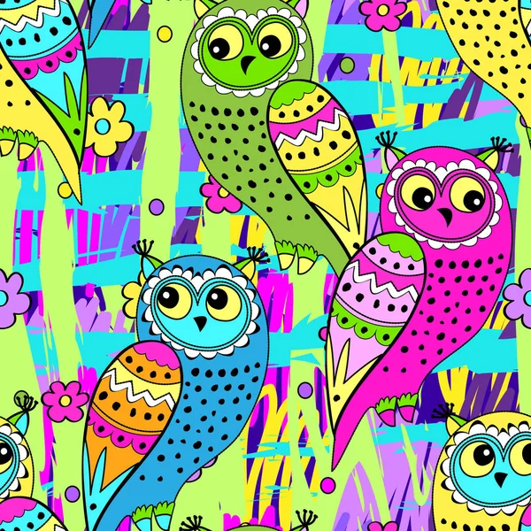 Vector seamless pattern with owls. — Stock Vector