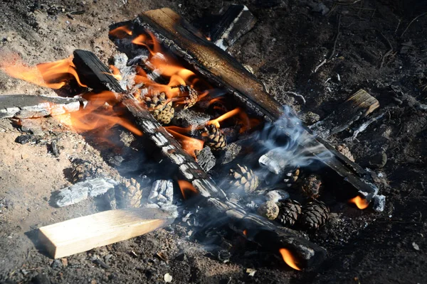 Schwelbrand im Kaminofen — Stockfoto