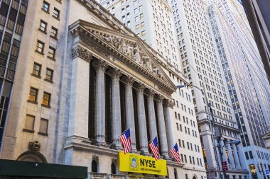New York Menkul Kıymetler Borsası alt Manhattan, New York'ta bina cephe