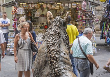 ünlü bronz domuzu Mercato del Porcellino Floransa, İtalya içinde