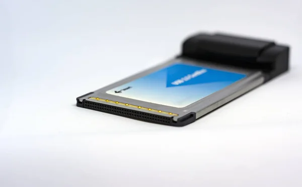 Cartão Pcimcia Usado Passado Para Conectar Laptops Internet Tecnologia Obsoleta — Fotografia de Stock
