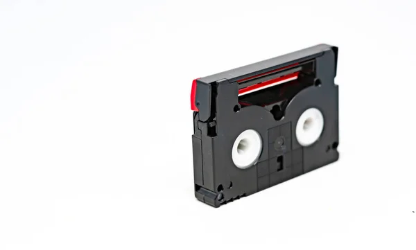 Vista Lateral Uma Cassete Vídeo Formato Mini Isolada Sobre Fundo — Fotografia de Stock