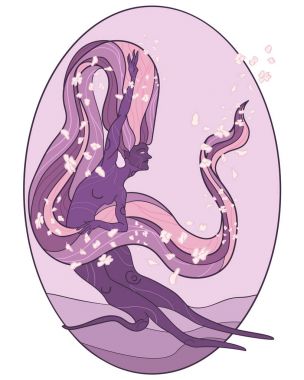 Bir orman perisi gösteren çizim.