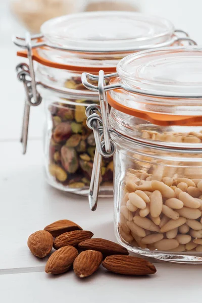 Pine nuts, pistachios and almonds — Stock Photo, Image