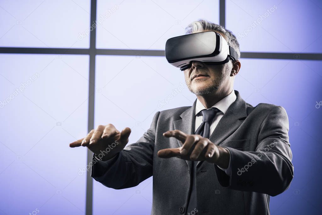 Businessman interacting with virtual reality