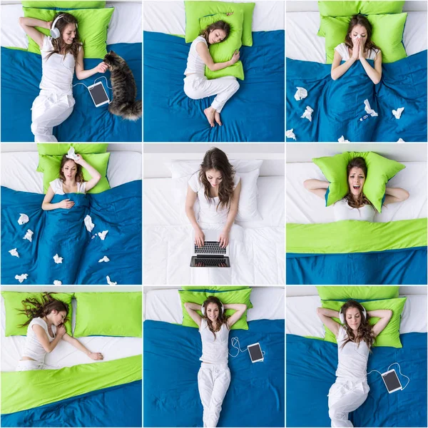 Mujer en el estilo de vida dormitorio — Foto de Stock