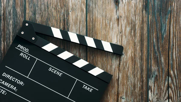 Clapper Board Sur Une Surface Rugueuse Bois Concept Cinéma Vidéomaking — Photo