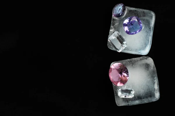 Pink Purple White Luxury Gemstone Jewelry Ice Black Background Fashion — Stock Photo, Image