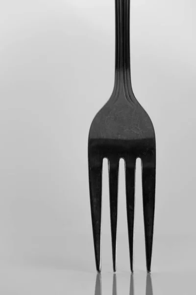 Metal Single Old Stainless Steel Fork Black White Food Background — Stock Photo, Image