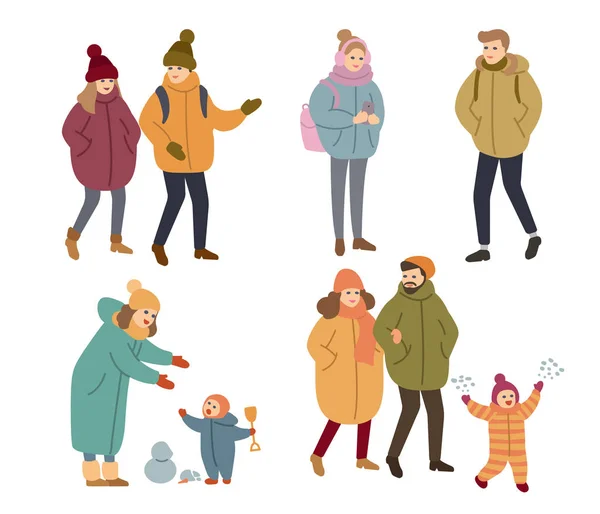 People outdoor in winter clothes. Vector illustration — ストックベクタ