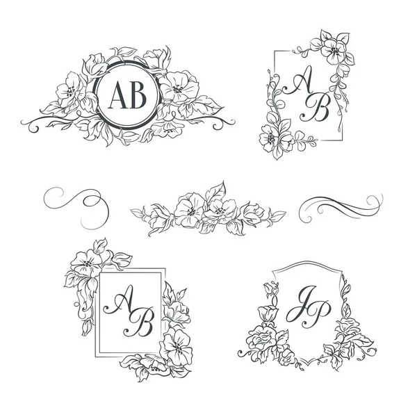 Set of elegant floral monograms Stock Illustration