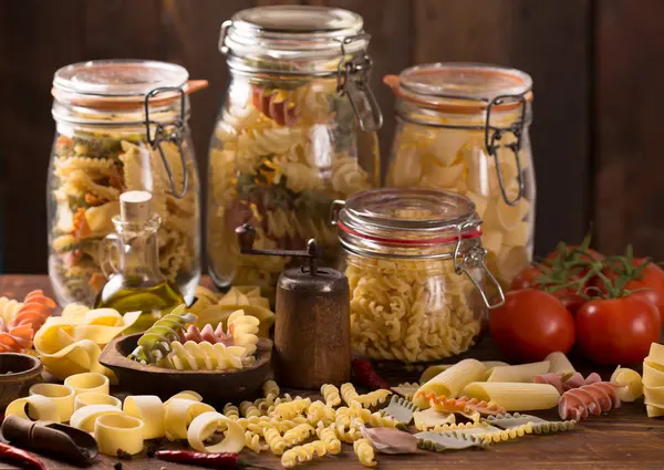 stock image colored pastas in rustic style 