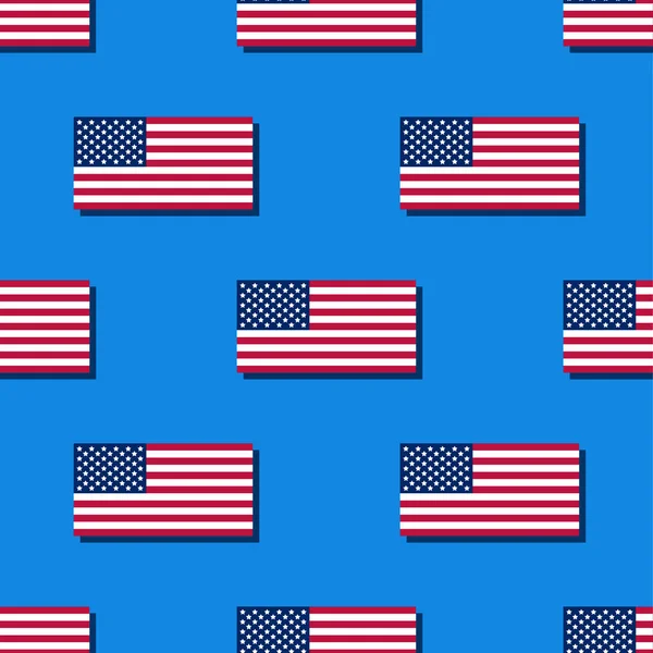 Flag of the USA seamless pattern on blue background — Stock Vector