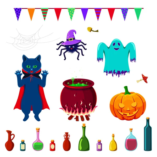 Conjunto de elementos de Halloween aislados en blanco — Vector de stock
