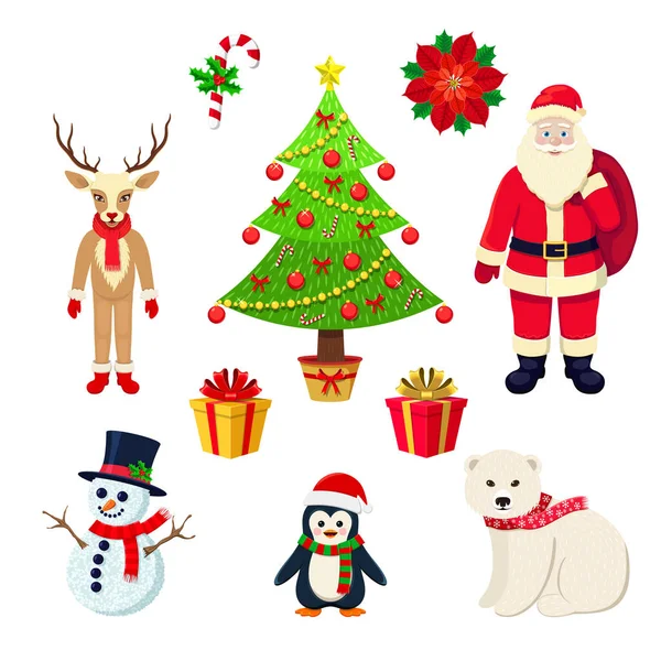 Elementos de Navidad de dibujos animados aislados en blanco — Vector de stock