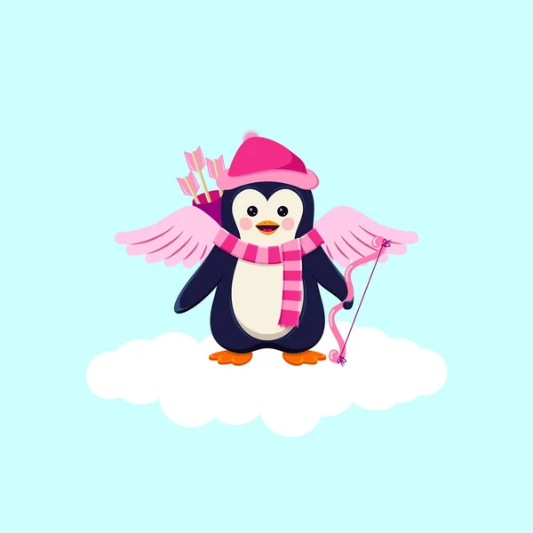 San Valentín Fondo Del Día Con Pingüino Cupido Nube Blanca — Archivo Imágenes Vectoriales