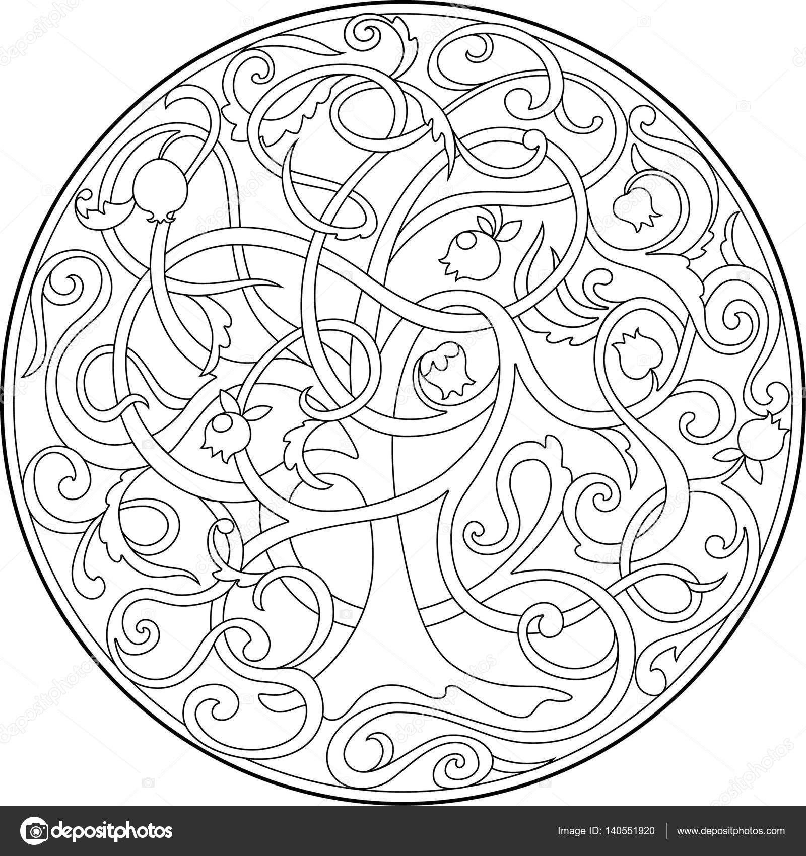 L immagine grafica dell albero della vita con rami intrecciati Il modello nel cerchio nello stile del groviglio di Zen Adatto a bambini e adulti da