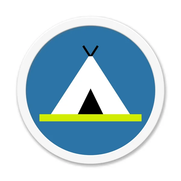 Blue round Button with symbol: Tent — Stock fotografie