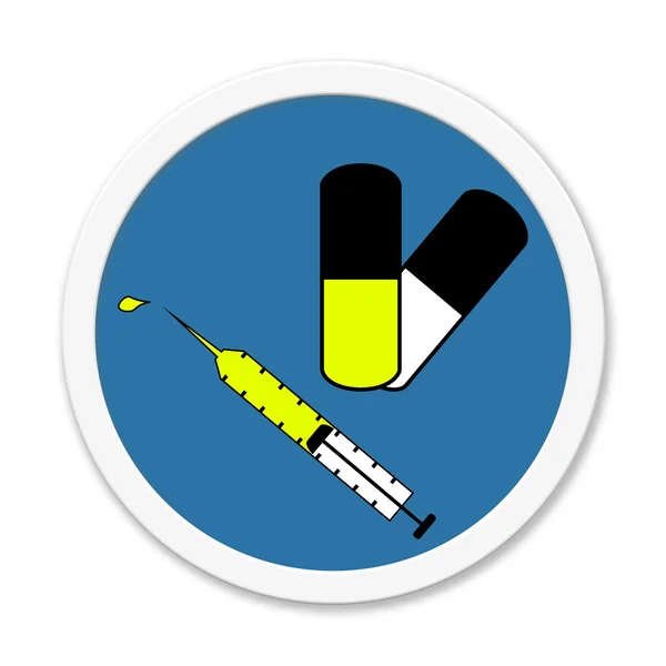 Blue round Button with symbol: Injection and Pill — Stock Photo, Image