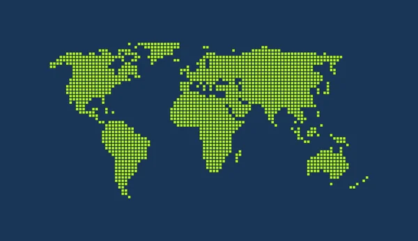 像素的世界地图绿色蓝色 — 图库照片