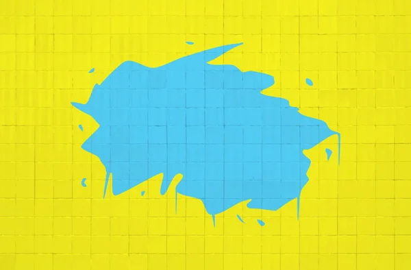 蓝色黄色的墙上涂鸦 — 图库照片