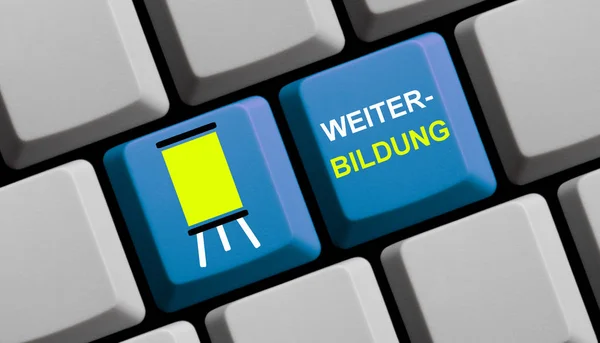 Blauwe computer toetsenbord voortgezet onderwijs Duits — Stockfoto